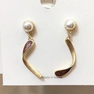 Faux Pearl Curved Glaze Dangle Earring 1 Pair - As Shown In Figure - One Size