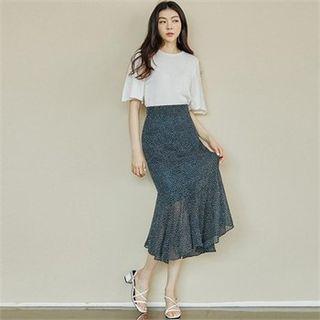 Asymmetric-hem Polka-dot Chiffon Skirt