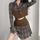 Plaid Panel Button Jacket / A-line Skirt