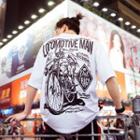 Elbow-sleeve Printed Graphic T-shirt