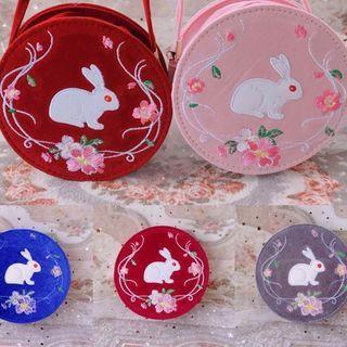 Embroidered Rabbit Round Crossbody Bag