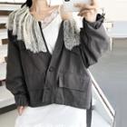 Lace Long-sleeve Loose-fit Jacket As Figure - One Size