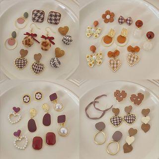 Set Of 3 / 5: Faux Pearl / Alloy Earring (various Designs)