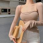 Square-neck Plain Top Brown - One Size