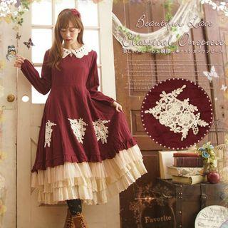 Lace Applique Tiered Midi Dress