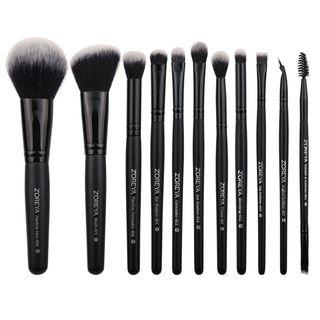 Set Of 11: Makeup Brush Set - Black - One Size