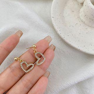 Heart Rhinestone Alloy Dangle Earring 01# - 1 Pair - Gold - One Size