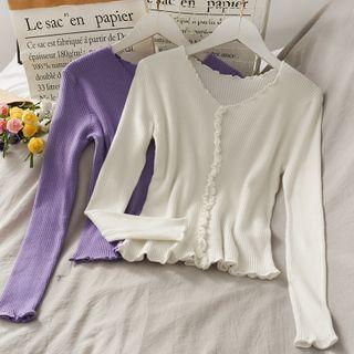 Ruffled-trim Slim-fit Knit Top