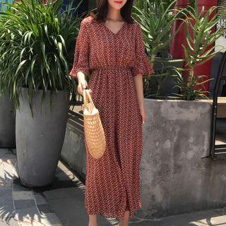 Floral Print Short-sleeve Chiffon Jumpsuit