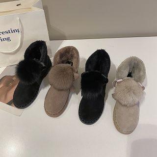Pom Pom Accent Platform Ankle Boots