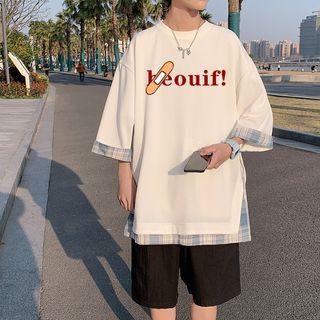 Mock Two-piece Short-sleeve Band Aid Print T-shirt