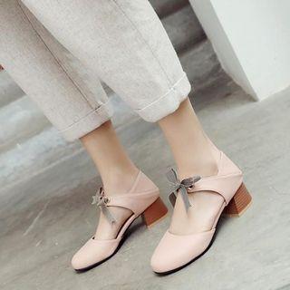 Block-heel Plaid Ribbon Sandals