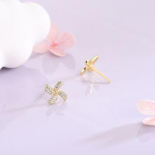 925 Sterling Silver Cz Windmill Stud Earring