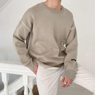 Patched-detail Piped Knit Top