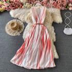 Sleeveless V-neck Gradient Midi A-line Dress
