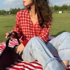Long-sleeve Plaid Buttoned Knit Top Plaid - Red - One Size