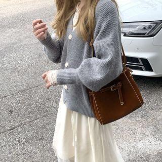 Puff-sleeve Cardigan Gray - One Size
