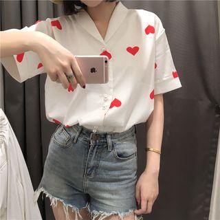 Heart Printed Short-sleeve Blouse