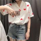 Heart Printed Short-sleeve Blouse