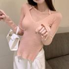 Long-sleeve Cold Shoulder V-neck Knit Top