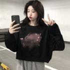 Cropped Graphic Print Sweatshirt