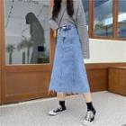 Denim A-line High-waist Maxi Skirt