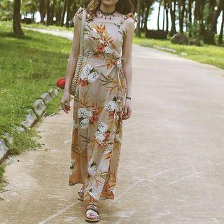 Flower Print Ruffle-strap Maxi Sundress