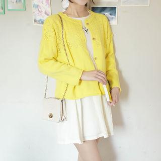 Pointelle-knit Panel Colored Cardigan