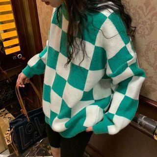 Round-neck Plaid Oversize Sweater