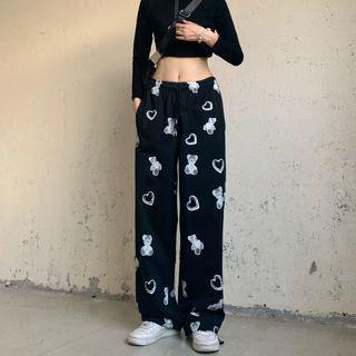 Bear Print Drawstring Harem Pants