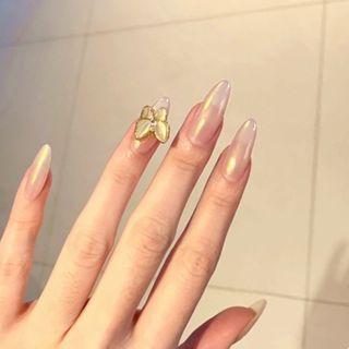 Cat Eye Stone Butterfly Pointed Faux Nail Tips 442 - Glue - As Shown In Figure - One Size
