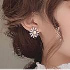 Flower Stud Earring 1 Pair - Silver & Gold Rhinestone - Pink - One Size