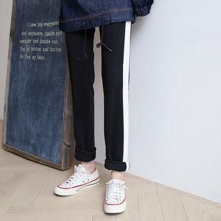 Drawstring-waist Pipe-trim Sweat Pants