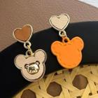 Heart Bear Asymmetrical Alloy Dangle Earring 1 Pair - S925 Silver Needle Earrings - Yellow & Off-white - One Size