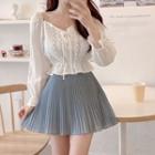 Crochet Panel Long-sleeve Cropped Blouse