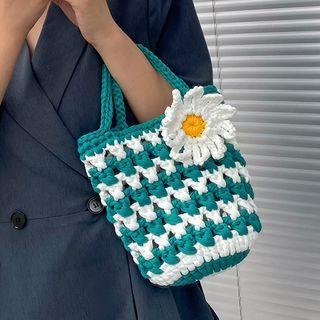Flower Two-tone Crochet Tote Bag