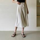 Button-up Long Linen Blend Skirt With Sash