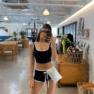 Set: Contrast-trim Cropped Tank Top + Shorts
