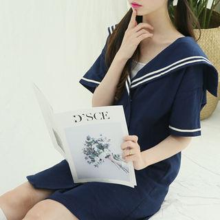 Sailor-collar Double-button Minidress