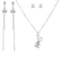 Set: Rhinestone Letter Pendant Necklace + Faux Pearl Stud Earrings + Rhinestone Stud Earrings Silver - One Size