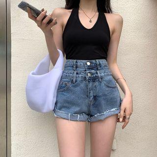 Halter Neck Top / Denim Shorts