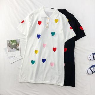 Heart-print Summer-knit Polo Dress