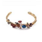 Fashion And Elegant Plated Gold Enamel Owl Flower Opening Bangle With Blue Cubic Zirconia Golden - One Size