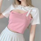 Short-sleeve Two-tone Cut-out T-shirt