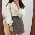 Polo Collar Lantern-sleeve Knit