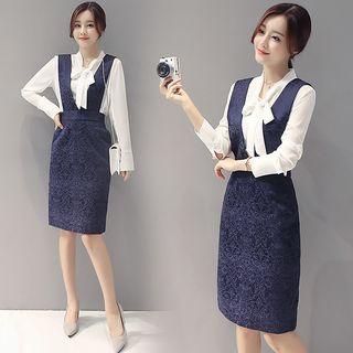 Set: Tie Neck Blouse + Jumper Skirt
