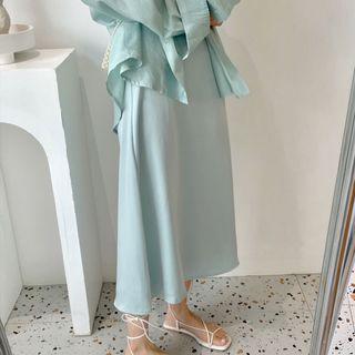 Plain Satin High Waist A-line Midi Skirt
