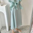 Plain Satin High Waist A-line Midi Skirt