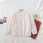 Single-breasted Floral Long-sleeve Blouse White - One Size