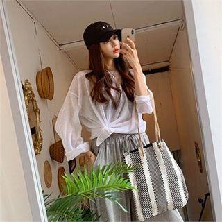 Drop-shoulder Sheer Summer Knit Top